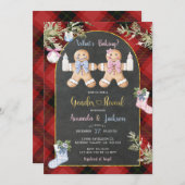 クリスマスレッドブラックプレイドクッキージェンダーの表示 招待状 (正面/裏面)