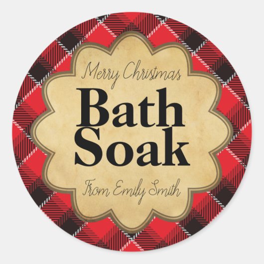 クリスマスレッドブラックプレイド足ソークまたはスクラブ ラウンドシール (正面)