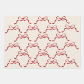 クリスマスレッドブルーグリーンモダンホリデーボウ ラッピングペーパーシート (正面)