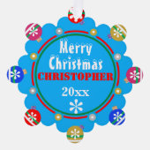 クリスマスレッドブルーピンク金ゴールド雪片名 オーナメントカード (正面)