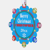 クリスマスレッドブルーピンク金ゴールド雪片名 オーナメントカード (左)