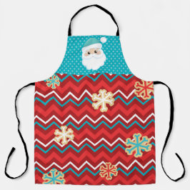 クリスマスレッドブルー白ストライプ&サンタ エプロン