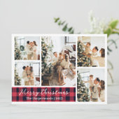 クリスマスレッドプレイドトナカイ家族の写真コラージュ シーズンカード (スタンド正面)