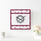 クリスマスレッドプレイドリースフェスティバルホリデー スクエア壁時計 (ホーム)