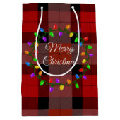 クリスマスレッドプレイド及びライトリース ミディアムペーパーバッグ (正面)