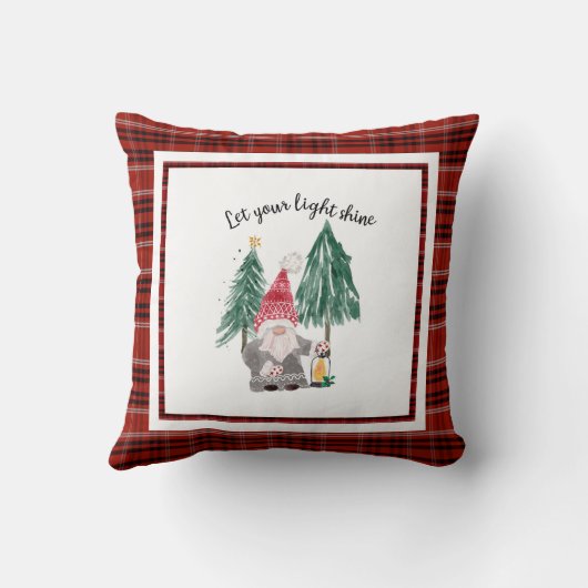 クリスマスレッドプレイド格言ランタンライトシャインツリー クッション (裏面)