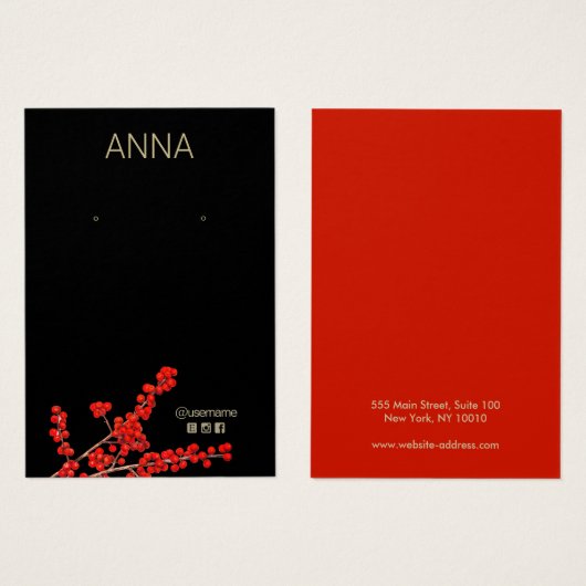 クリスマスレッドベリーのイヤリングディスプレイカード (正面&裏面)