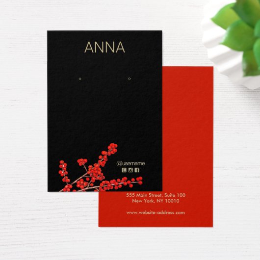 クリスマスレッドベリーのイヤリングディスプレイカード (デスク)