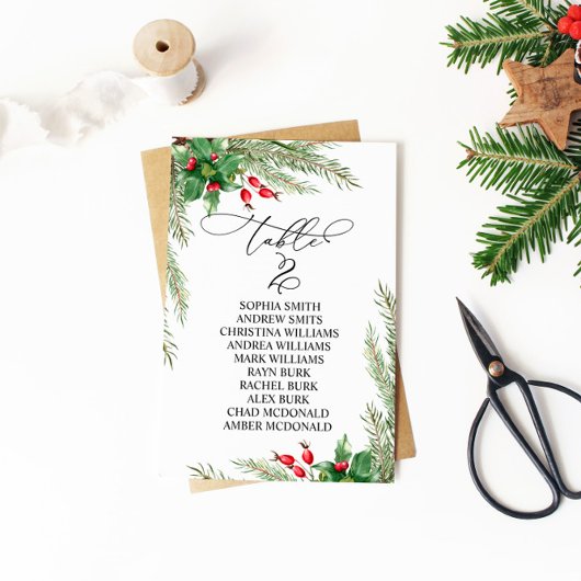 クリスマスレッドベリーのテーブル番号2シーティングチャート 招待状