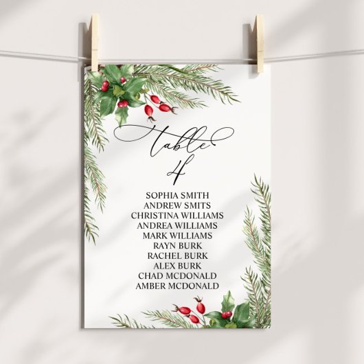 クリスマスレッドベリーのテーブル番号4シーティングチャート 招待状