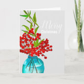 クリスマスレッドベリーの水彩画 シーズンカード (正面)