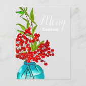 クリスマスレッドベリーの水彩画 シーズンポストカード (正面)