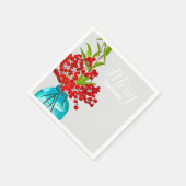 クリスマスレッドベリーの水彩画 スタンダードカクテルナプキン (角)