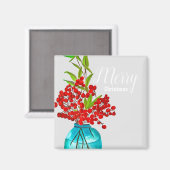 クリスマスレッドベリーの水彩画 マグネット (正面/裏面)