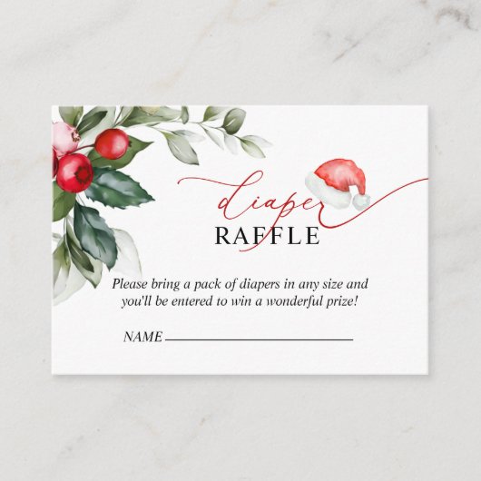 クリスマスレッドベリーグリーンリーおむつラッフルカード エンクロージャーカード (正面)