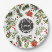 クリスマスレッドベリーグリーンリービジネスロゴ ペーパープレート (正面)