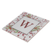 クリスマスレッドベリーグレーブランチ植物モノグラム タイル (側面)