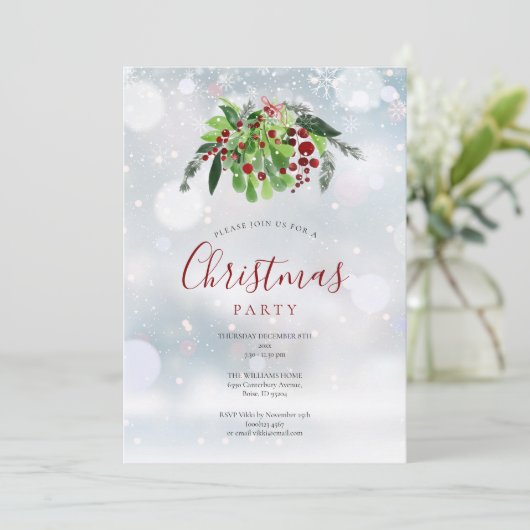 クリスマスレッドベリーススノーフレークスホリデーパーティー 招待状 (スタンド正面)