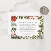 クリスマスレッドベリーズオープンハウスパーティの招待状 ノートカード (正面/裏面インサイチュ)