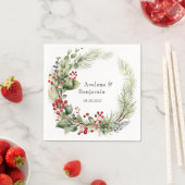 クリスマスレッドベリーズパインニードル結婚ズ スタンダードカクテルナプキン (インサイチュ)