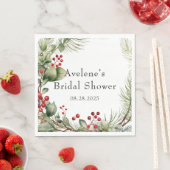 クリスマスレッドベリーズパインリースブライダルシャワー スタンダードランチョンナプキン (インサイチュ)