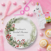 クリスマスレッドベリーズパインリースブライダルシャワー ペーパープレート (パーティー)