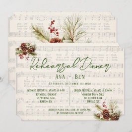 クリスマスレッドベリーパインコーンリハーサルディナー 招待状