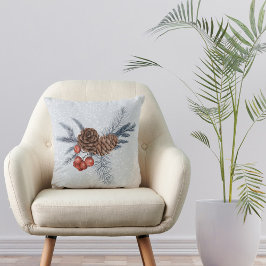 クリスマスレッドベリーパインコーン水色 クッション