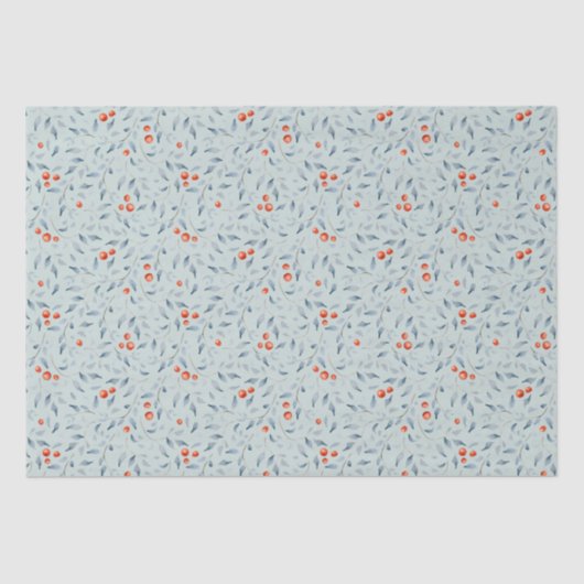 クリスマスレッドベリーパターモダンントレンディーグレー 薄葉紙 (正面)