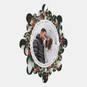 クリスマスレッドベリーリースフローラフォトスクエア オーナメントカード (右)