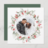 クリスマスレッドベリーリースフローラフォトスクエア シーズンカード (正面/裏面)