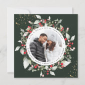 クリスマスレッドベリーリースフローラフォトスクエア シーズンカード (正面)