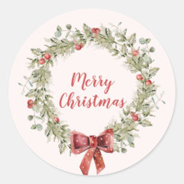 クリスマスレッドベリーリースホリデーステッカー ラウンドシール