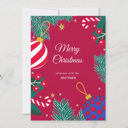 クリスマスレッドベリーリース招待状 招待状 (正面)
