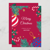 クリスマスレッドベリーリース招待状 招待状 (正面/裏面)