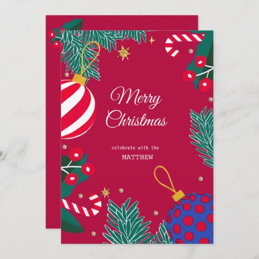 クリスマスレッドベリーリース招待状 招待状 (正面/裏面)