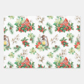 クリスマスレッドベリー深紅色ポインセチア ラッピングペーパーシート (正面3)