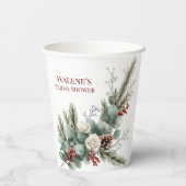 クリスマスレッドベリー ホワイト ローズ ブライダルシャワー 紙コップ (裏面)