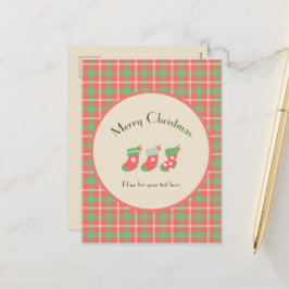 クリスマスレッドベースのプレイド シーズンポストカード