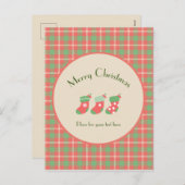 クリスマスレッドベースのプレイド シーズンポストカード (正面/裏面)
