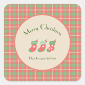 クリスマスレッドベースのプレイド スクエアシール (正面)