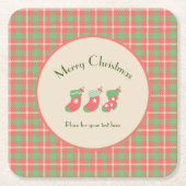 クリスマスレッドベースのプレイド ペーパーコースター (正面)