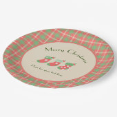 クリスマスレッドベースのプレイド ペーパープレート (アングル)