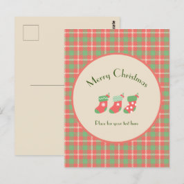 クリスマスレッドベースのプレイド ポストカード
