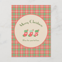 クリスマスレッドベースのプレイド ポストカード