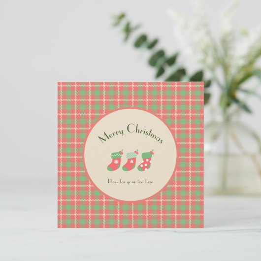 クリスマスレッドベースのプレイド 招待状 (スタンド正面)