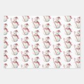 クリスマスレッドペパーミント雪だるまスノーフレークペンギン ラッピングペーパーシート (正面)