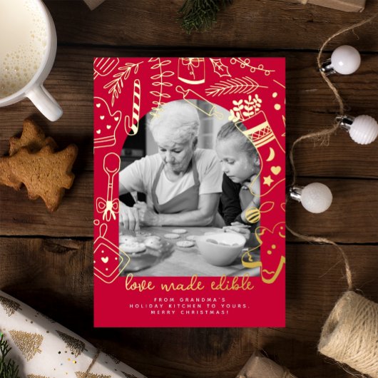 クリスマスレッドホリデーベーキングフォイルホリデーカード 箔シーズンカード