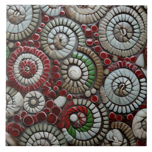 クリスマスレッドホワイトとグリーンマーブル抽象芸術 タイル (正面)