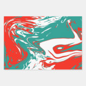 クリスマスレッドホワイトアンドグリーンマーブルデザイン ラッピングペーパーシート (正面3)